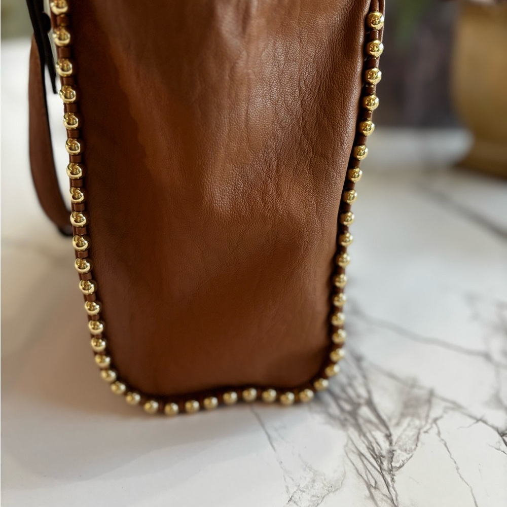 Jessica Simpson Brown and Gold Satchel with Structured Design - Picture 3 of 4